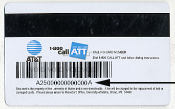 Orono barcode located on back of Maine Card